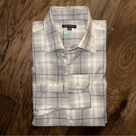 Peter Millar Crown Crafted Axe Winter Soft Twill Shirt Flex Finish British Grey - Picture 12 of 16